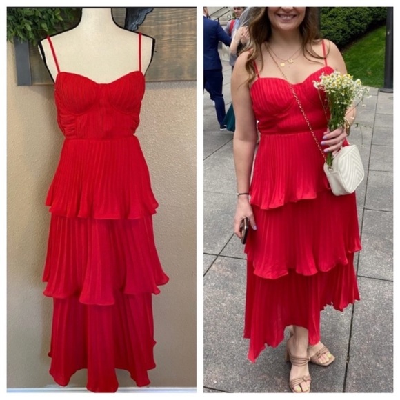 Lulus Dresses & Skirts - NWOT Lulus Cascading Crush Red Tiered Bustier Midi Dress